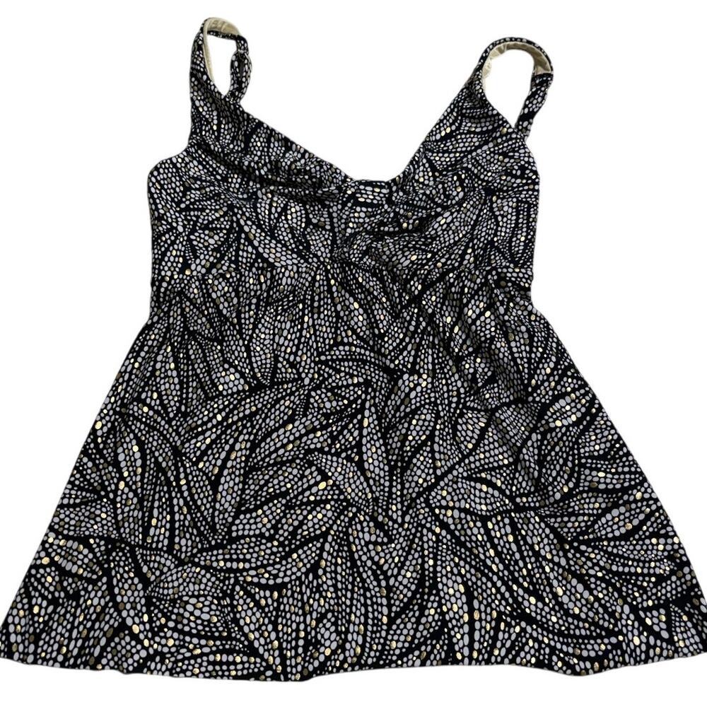 Miraclesuit Swim Top Swimsuit Size 12 Black White Gold Bathing Slimming NWT